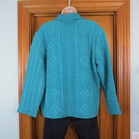 Magic It Fits Woman Bluegreen Crinkle Rhinestone Zip Up Long Sleeve Jacket XL-2X - Picture 6 of 8